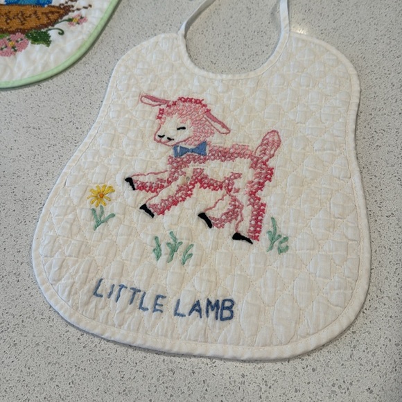 Vintage Cross Stitch Embroidered Baby Little Lamb Wise Owl baby blue bird set 3 - Picture 4 of 8